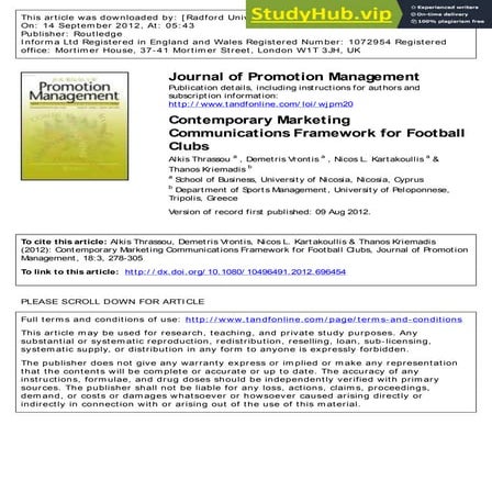 A Contemporary Marketing Communications Framework For Football Clubs
