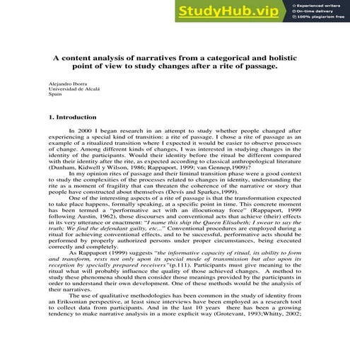 A Content Analysis Of Narratives From A Categorical And Holistic Point Of Vie...