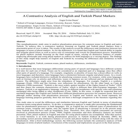A Contrastive Analysis Of English And Turkish Plural Markers | PDF