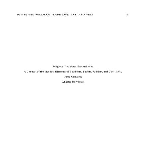 A Contrast of the Mystical Elements of Buddism, Taoism, Judaism, and Christia...