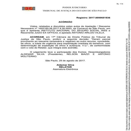 Acórdão determinando a concessão do benefício de Auxílio-Acidente - Waldemar Ramos Junior