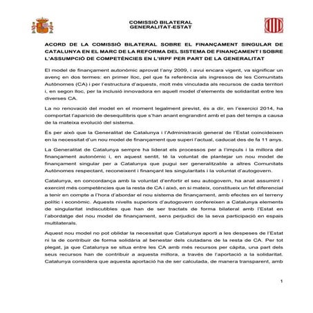 Acuerdo de financiación del Gobierno con Cataluña