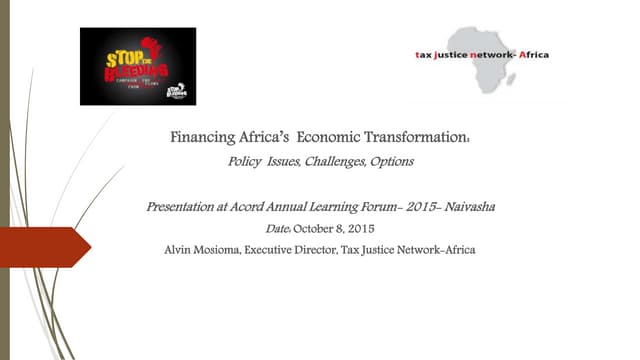 Financing Africa's Economic Transformation: Policy Issues, Challenges, Options
