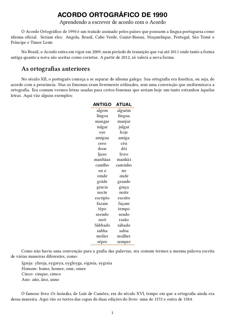 Acordo Ortográfico Da Língua Portuguesa 1990