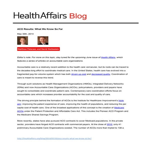 ACO Results: What We Know So Far