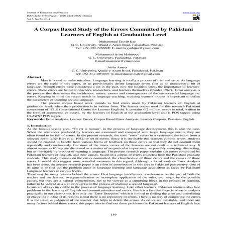 A corpus based study of the errors committed by pakistani