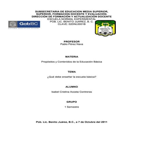 Acosta que debe enseñar la escuela basica
