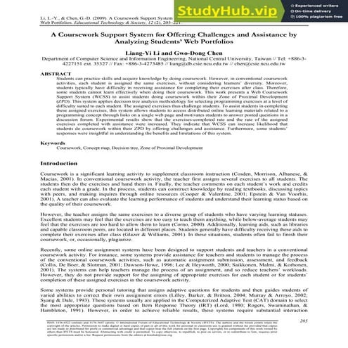 A Coursework Support System for Offering Challenges and Assistance by Analyzi...