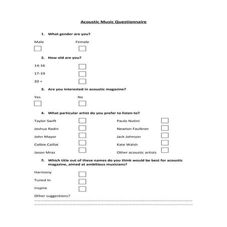 Acoustic Music Questionnaire