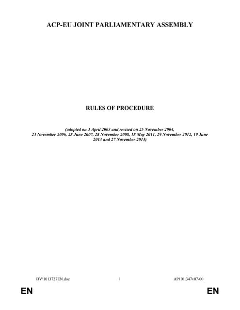 Acp eu joint parliamentary assembly rules of procedure PDF