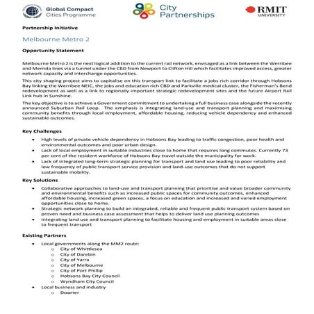 City Partnerships Challenge - Melbourne Metro 2 brief