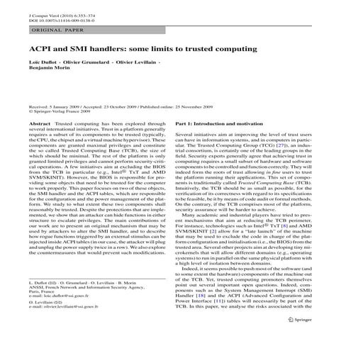 Acpi and smi handlers some limits to trusted computing