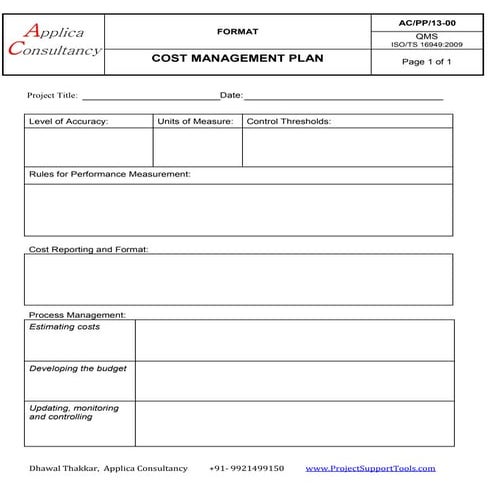 Cost management plan : Ready template