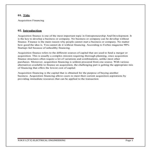 Acqusition financing