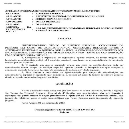 Acórdão   revisão para transformação apossentadoria por tempo em aposentadoria especial