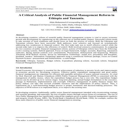 A critical analysis of public financial management reform in ethiopia and tan...