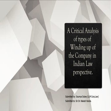 A Critical Analysis of Types of Winding up of the Company in Indian Law perspective.
