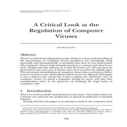 A critical look at the regulation of computer viruses