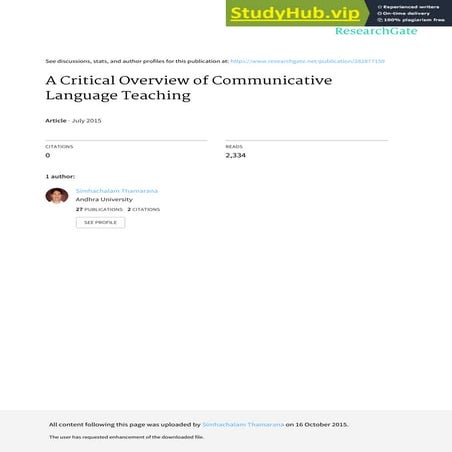A Critical Overview Of Communicative Language Teaching