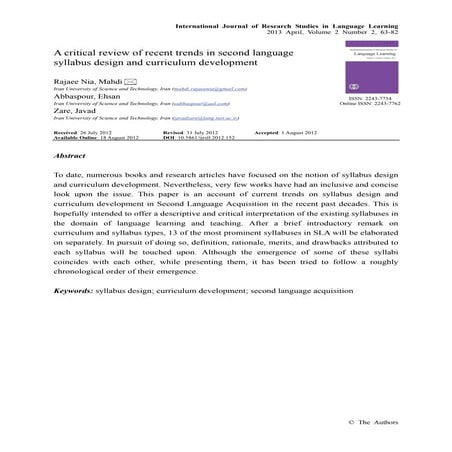 A critical review of recent trends in second language syllabus design and cur...