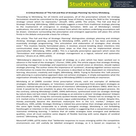 A Critical Review Of The Fall And Rise Of Strategic Planning | PDF