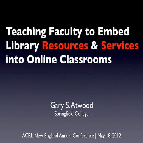Teaching Faculty to Embed Library Resources & Services into Online Classrooms
