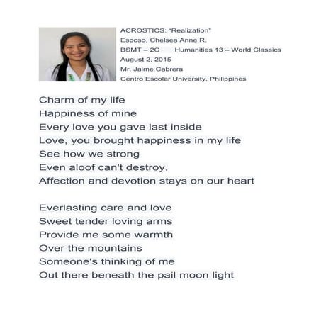 Acrostics- "Realization"