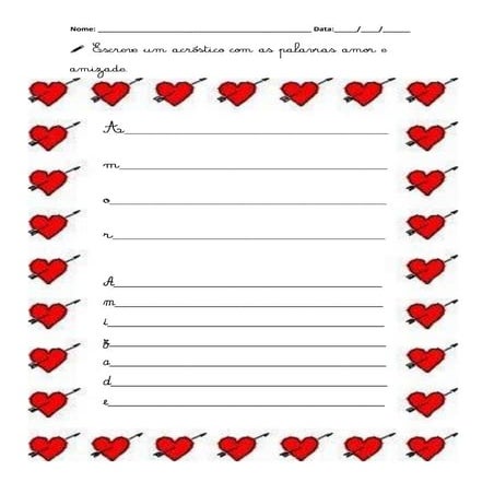 Acróstico   palavras amor e amizade