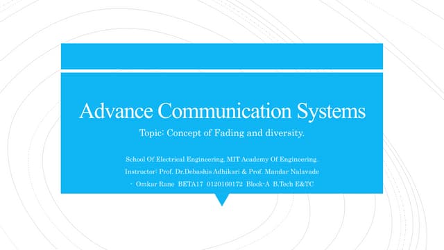 Concept of Diversity & Fading (wireless communication)