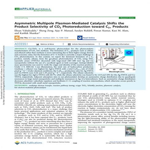 Asymmetric Multipole Plasmon-Mediated Catalysis Shifts the Product Selectivit...