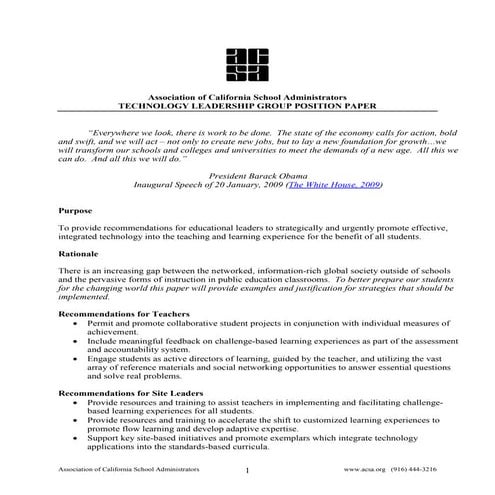 ACSA Technology Leadership Group Position Paper