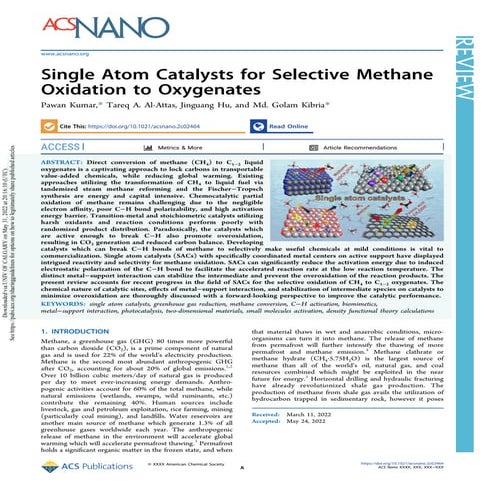Single Atom Catalysts for Selective Methane Oxidation to Oxygenates | PDF