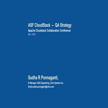 Apache Cloudstack QA Strategy