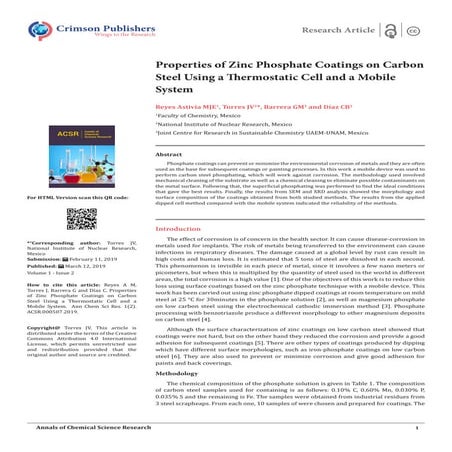 Properties of Zinc Phosphate Coatings on Carbon Steel Using a Thermostatic Ce...