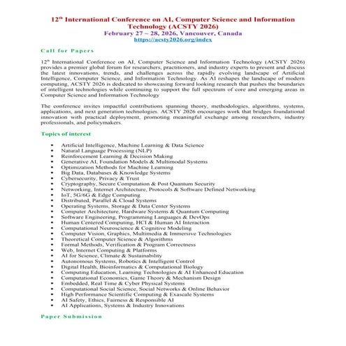 Call for Research Papers -12th International Conference on AI, Computer ...
