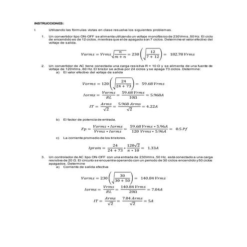 Act 1 UIII de Electrónica de potencia: problemas de Convertidor de AC-AC