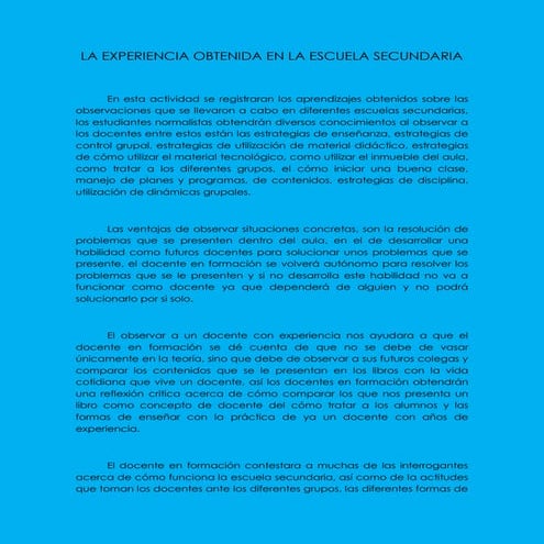 Act4 las experiencias obtenidas