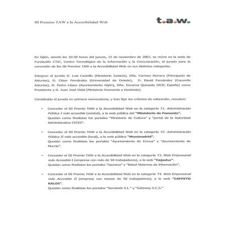 Acta - III Premios TAW a la Accesibilidad Web
