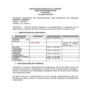 Acta 005 reunion area de matematica...