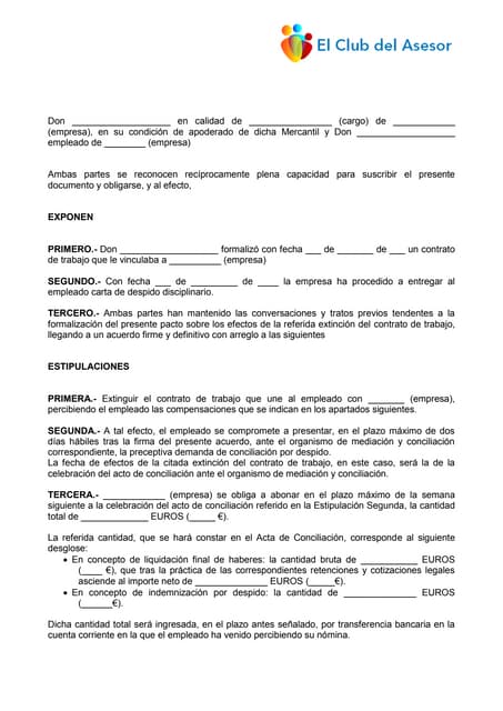 Modelo de carta de despido por falta grave