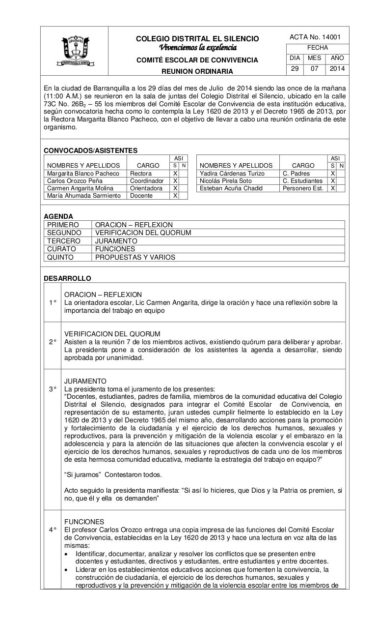 formato acta reunion de trabajo