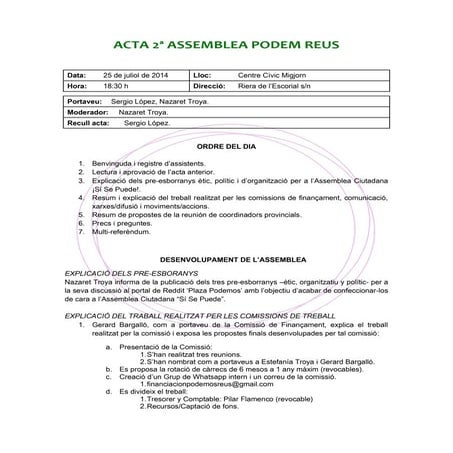 Acta 2ª Assemblea Podem Reus