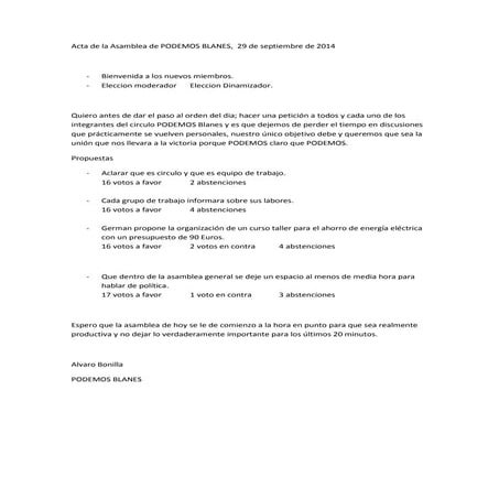 Acta asamblea podemos blanes 29 septiembre 2014