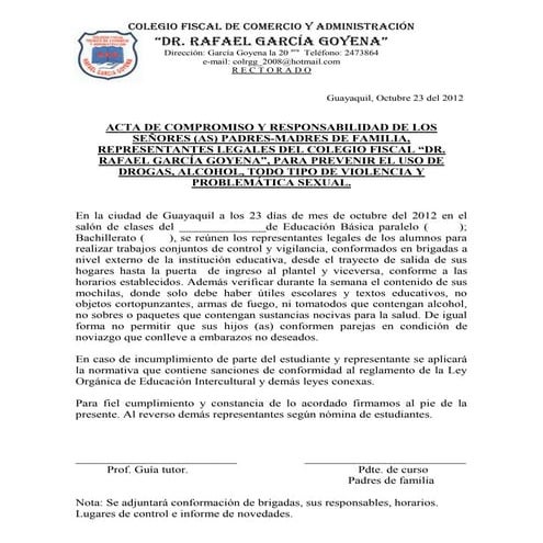 Acta compromiso padres de familia 2012 2013