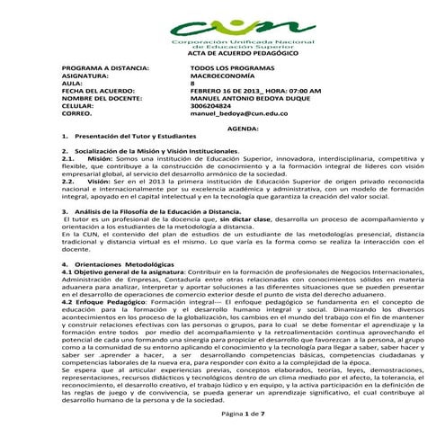 Acta de acuerdo pedagógico. macroeconomía