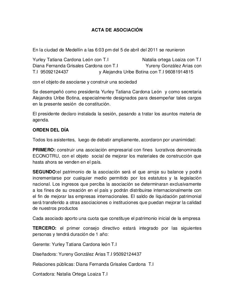 Acta de asociacion Acta de asociacion