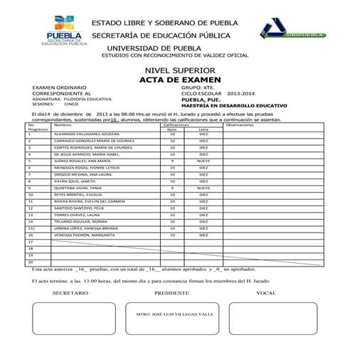 Acta de calificaciones