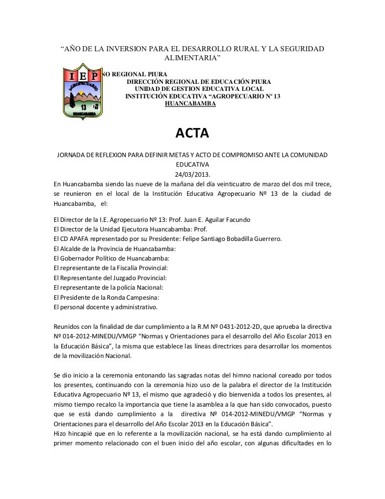 Acta de compromiso ante la comunidad educativa