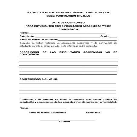 Acta de compromiso para llenar