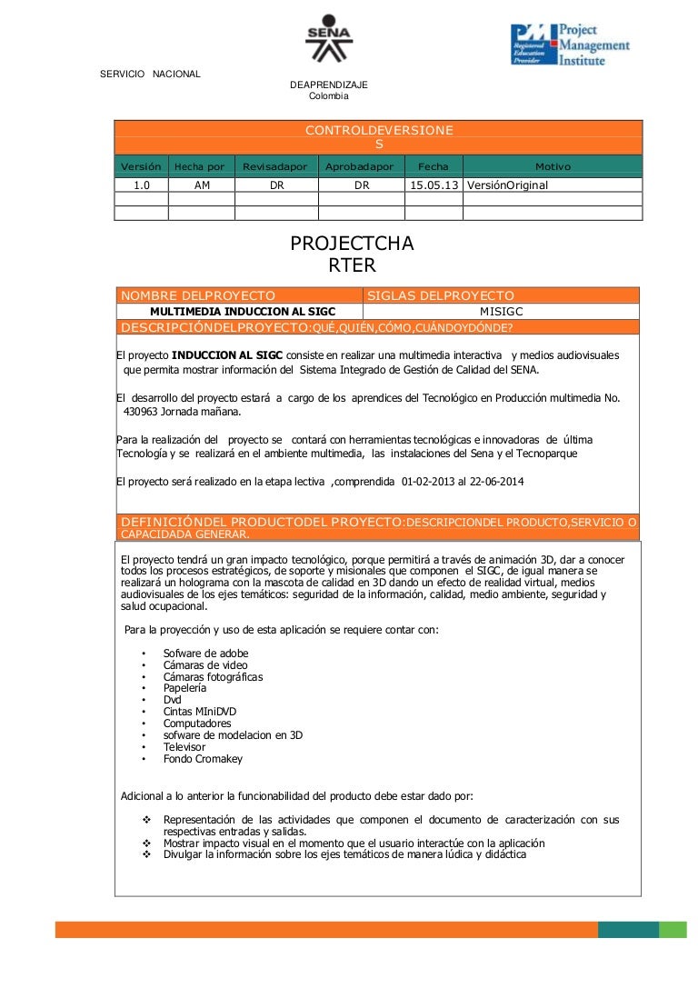 Acta de constitución del proyecto (project charter)